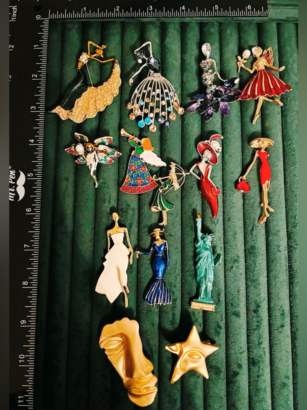 14pc Vintage Style Figural Brooch Lot - Ballerinas, Fashion Ladies, Angel